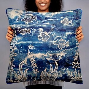 fish /lato A – basic pillow 22”x22” – deepBLU collection -dilameart