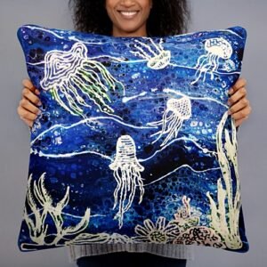 jellyfish /lato A – basic pillow 22”x22” – deepBLU collection -dilameart