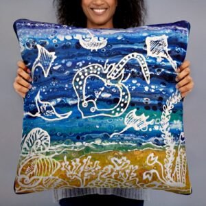 manta ray / side A – basic pillow 22”x22” – deep blu collection -dilameart