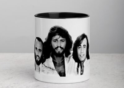 Bee Gees / Mug (11 oz), White ceramic Mug with black interior and handle