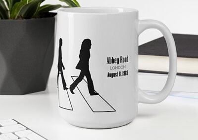 abbey road- beatles/white glossy mug 15oz- open live music collection- dilameart