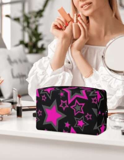 Pink Stars / PU cosmetic bag - dilameart