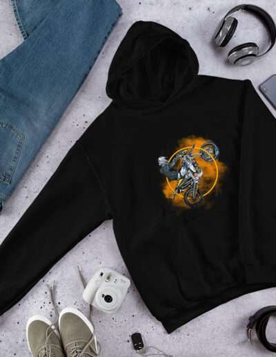 wheelie mode/unisex black hoodie-dilameart