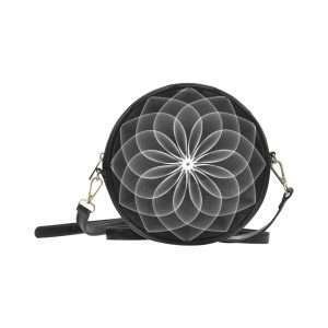 Round Bag, High-grade PU Leather circular Bag, small Shoulder Bag / White Flower