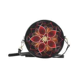 Round Bag, High-grade PU Leather circular Bag, small Shoulder Bag / Red Flower