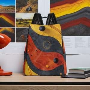 Anti-Theft Backpack, Travel Daypack in synthetic leather / Red Blue