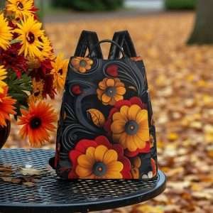 Anti-Theft Backpack, Travel Daypack in synthetic leather / Sunflowers