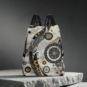 Anti-Theft Backpack, Travel Daypack in synthetic leather / Black-White