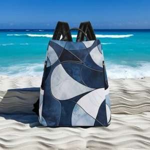 Anti-Theft Backpack, Travel Daypack in synthetic leather / Blue White