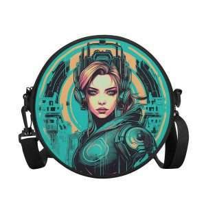 Round BAG ” Future Girl 04 “, Strong Tiny crossbody Purse convertible in Backpack