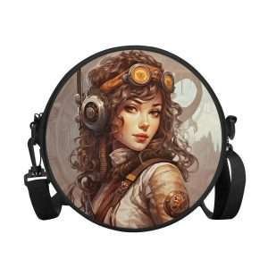 Round BAG ” Steampunk 01“, Strong Tiny crossbody Purse convertible in Backpack