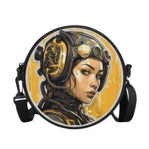 Round BAG ” Future Girl 02 “, Strong Tiny crossbody Purse convertible in Backpack