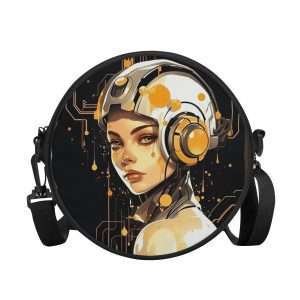 Round BAG ” Future Girl 01 “, Strong Tiny crossbody Purse convertible in Backpack