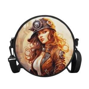 Round BAG ” Steampunk 02“, Strong Tiny crossbody Purse convertible in Backpack