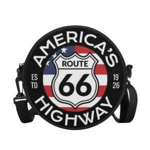 Round BAG ”America's Highway“, Strong Tiny crossbody Purse convertible in Backpack