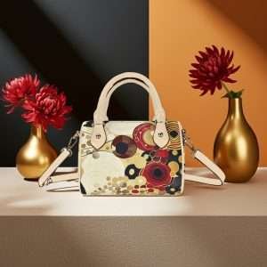 Ocher / Mini Boston Bag in synthetic leather (Beige/Black)