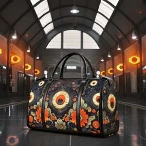 Red Flower / Foldable Travel Bag, Leather Duffle Bag