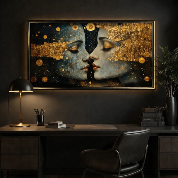 Gold Kiss / Canvas print with wooden frame (5 Size) 5 Gold Kiss / Canvas print with wooden frame (5 Size) - Image 5