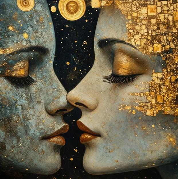 Gold Kiss / Canvas print with wooden frame (5 Size) 3 Gold Kiss / Canvas print with wooden frame (5 Size) - Image 3